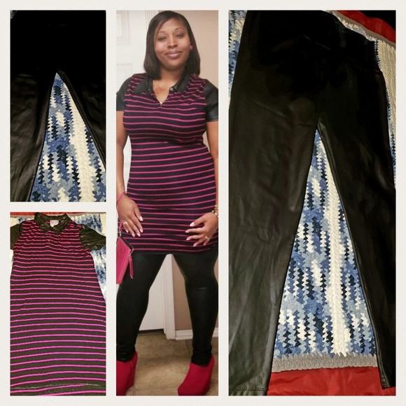 Faux leather high waist pants! Worn once! - Picture 2 of 2